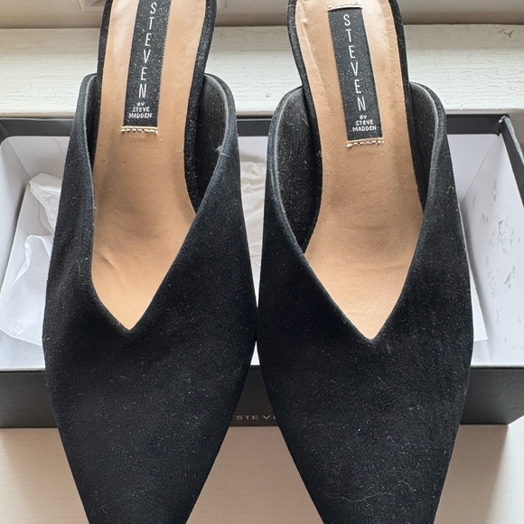 Ainsley Black Suede Pointed-Toe Low Heel Pumps - Picture 4 of 8